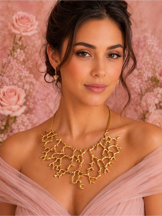 Jewelry - Gold Statement Coral-Style Necklace - Women Jewelry